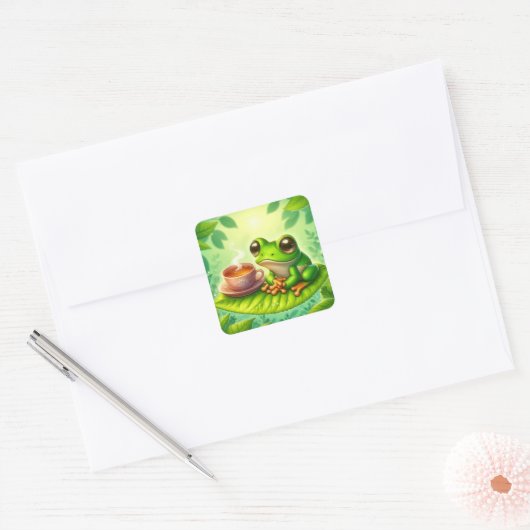 Frog on Leaf with  Vierkante Sticker (Envelop)