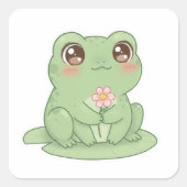 Frog on Lily Pad – Pure Kawaii Joy Vierkante Sticker (Voorkant)