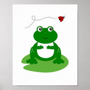 Frog On Lily Pad with Ladybug Nursery Wall Art Poster