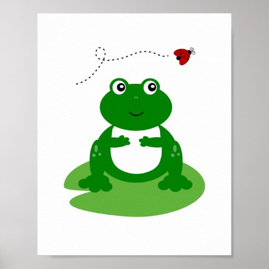 Frog On Lily Pad with Ladybug Nursery Wall Art Poster (Voorkant)