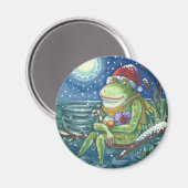 FROG OP EEN LOG, HOLIDAY CHRISTMAS MAGNET Round (Voorkant / Achterkant)