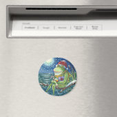 FROG OP EEN LOG, HOLIDAY CHRISTMAS MAGNET Round (Insitu (Vaatwasser))