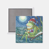 FROG OP EEN LOG, HOLIDAY MERRY CHRISTMAS MAGNET Sq (Voorkant / Achterkant)