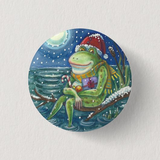 FROG OP LOG CHRISTMAS HOLIDAY BUTTON Round (Voorkant)