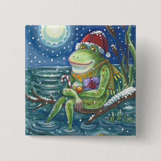 FROG OP LOG CHRISTMAS HOLIDAY BUTTON Square (Voorkant)