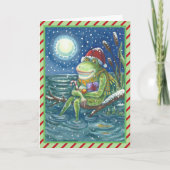 FROG OP LOG FUN CHRISTMAS WENSKAART Verse Feestdagen Kaart (Voorkant)