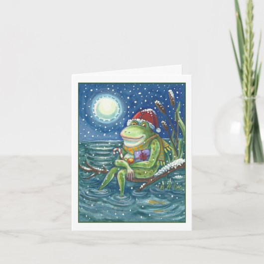 FROG OP LOG HOLIDAY CHRISTMAS WENSKAART Blank Feestdagen Kaart (Voorkant)