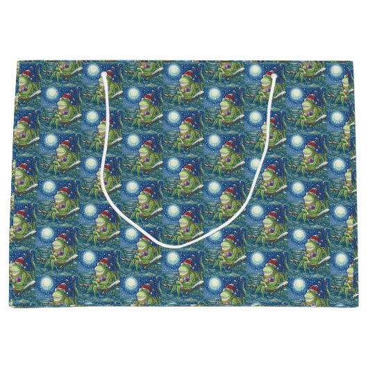 FROG OP LOG SANTA, CHRISTMAS GROTE GIFT BAG GROOT CADEAUZAKJE (Voorkant)