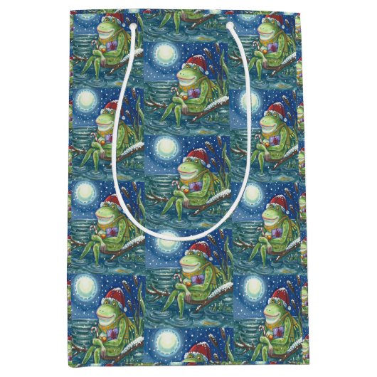 FROG OP LOG SANTA, CHRISTMAS MEDIUM GIFT BAG CADEAUZAKJE (Voorkant)