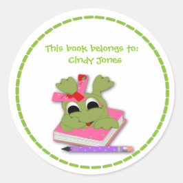 Frog Pink Bookplate Sticker