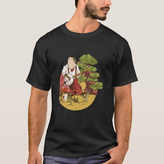 Frog Playing Banjo on a Mushroom cute Frog T-shirt (Voorkant)