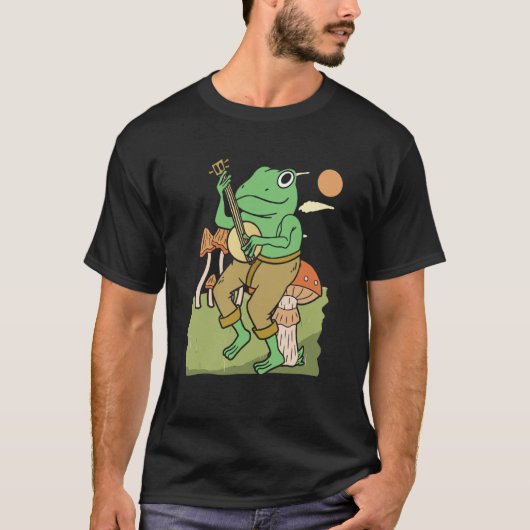 Frog Playing Banjo on Mushroom cute Frog T-shirt (Voorkant)