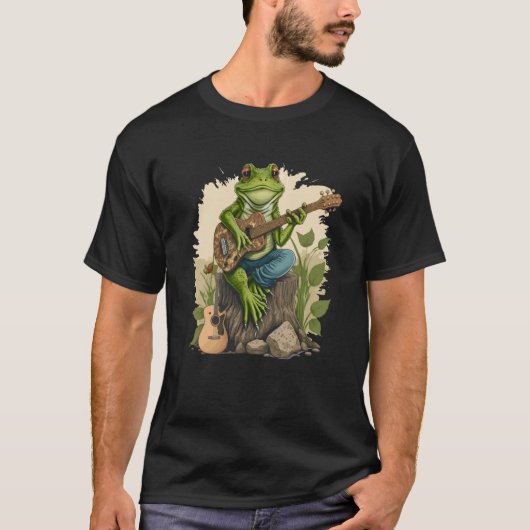Frog Playing Guitar Frog Play Banjo On Log Instrum T-shirt (Voorkant)