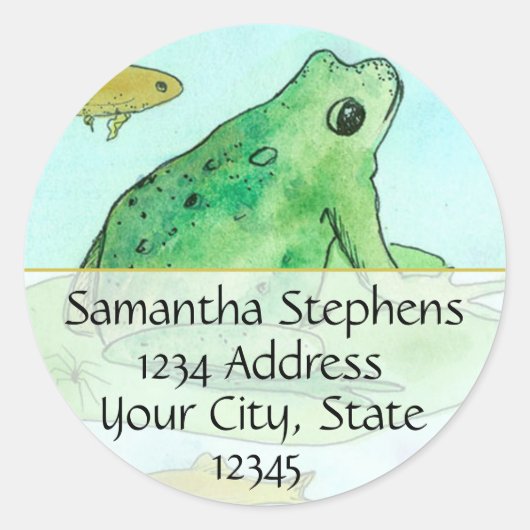 Frog Pond Goldfish Waterverf Retouradres Ronde Sticker (Voorkant)