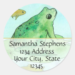Frog Pond Goldfish Waterverf Retouradres Ronde Sticker