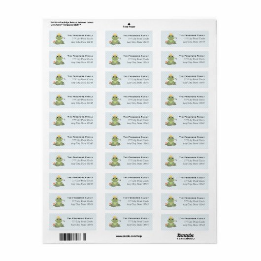 Frog Prince Adres Sticker Labels (Full Sheet)