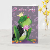 Frog Prince Funny Valentijnsdag Kaart met Tekst (Gele Bloem)