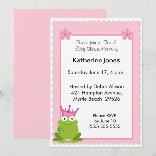 Frog Princess Baby shower Uitnodiging (Voorkant / Achterkant)