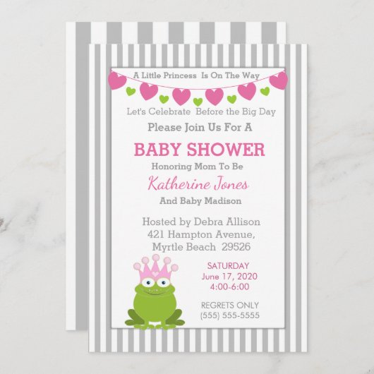 Frog Princess Baby shower Uitnodiging (Voorkant / Achterkant)