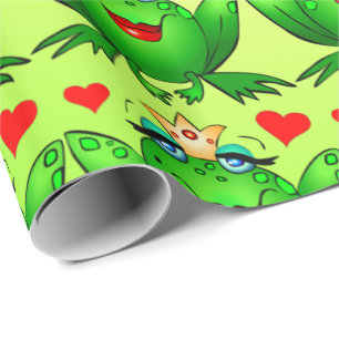 Frog Princess Hearts Cheerful Green Cadeaupapier