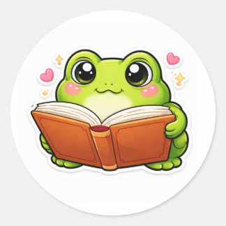 Frog Reading A Book Ronde Sticker