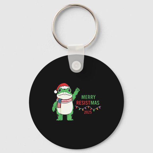 Frog Retro Merry Resistmas Funny Litical Christmas Sleutelhanger (Voorkant)