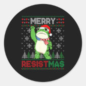 Frog Retro Merry Resistmas Funny Litical Ugly Chri Ronde Sticker (Voorkant)