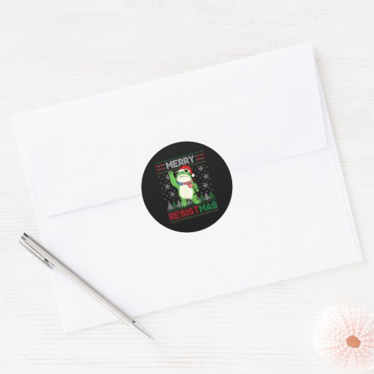 Frog Retro Merry Resistmas Funny Litical Ugly Chri Ronde Sticker (Envelop)