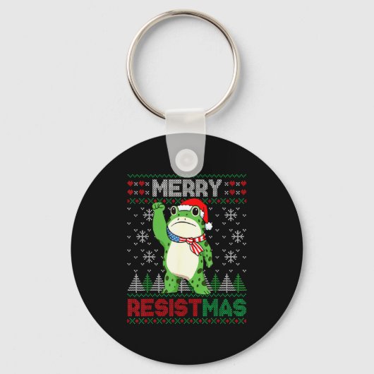 Frog Retro Merry Resistmas Funny Litical Ugly Chri Sleutelhanger (Voorkant)
