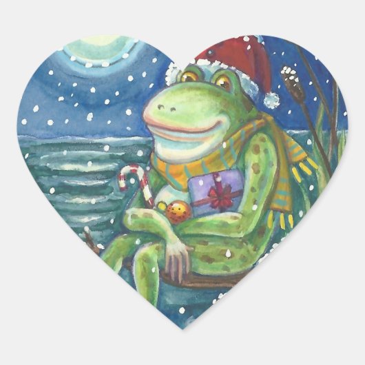 FROG SANTA OP LOG, HOLLIDAY KERST STICKERS Hrt (Voorkant)