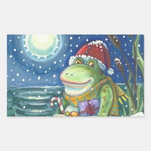 FROG SANTA OP LOG, HOLLIDAY KERST STICKERS Rec.
