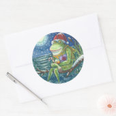 FROG SANTA OP LOG, HOLLIDAY KERST STICKERS Rnd (Envelop)
