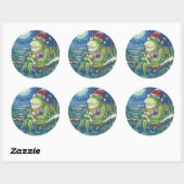 FROG SANTA OP LOG, HOLLIDAY KERST STICKERS Rnd (Vel)