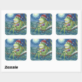 FROG SANTA OP LOG, HOLLIDAY KERST STICKERS Squ (Vel)