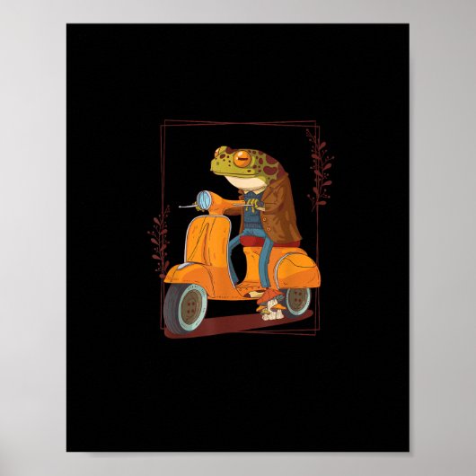 Frog Scooter Mushroom Goblincore Academia Poster (Voorkant)