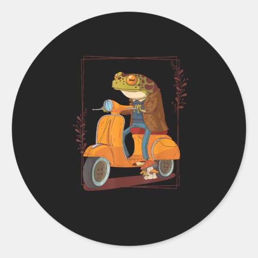 Frog Scooter Mushroom Goblincore Academia Ronde Sticker (Voorkant)