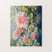 Frog sitting among blooming water lilies legpuzzel (Verticaal)