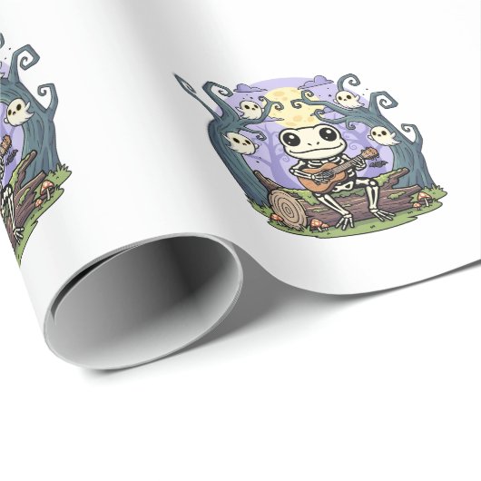 Frog Skeleton Playing Ukulele with Ghosts Cadeaupapier (Rol Hoek)