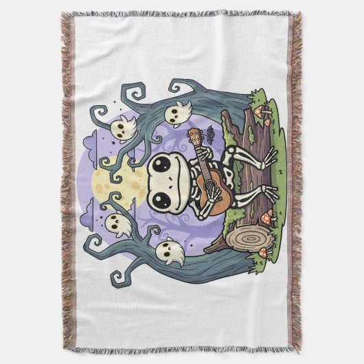 Frog Skeleton Playing Ukulele with Ghosts Deken (Voorkant Verticaal)