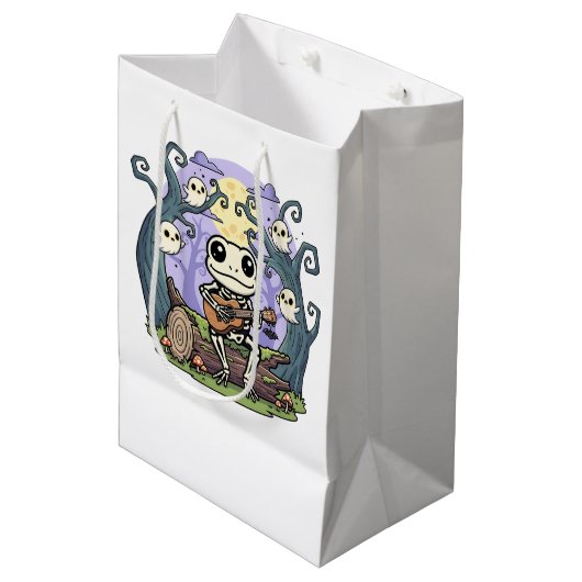 Frog Skeleton Playing Ukulele with Ghosts Medium Cadeauzakje (Voorkant Gekanteld)