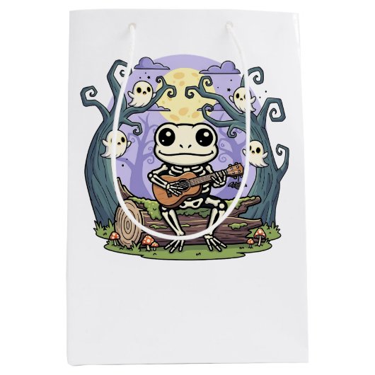 Frog Skeleton Playing Ukulele with Ghosts Medium Cadeauzakje (Voorkant)