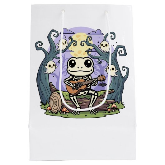 Frog Skeleton Playing Ukulele with Ghosts Medium Cadeauzakje (Achterkant)