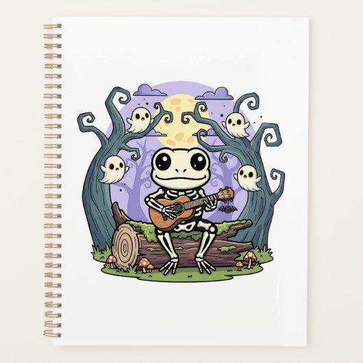 Frog Skeleton Playing Ukulele with Ghosts Planner (Voorkant)
