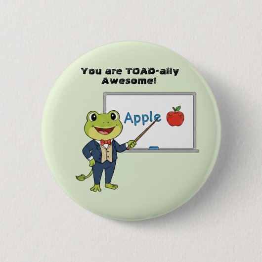 Frog Teacher "Toadally Awesome" Kids Valentine Ronde Button 5,7 Cm (Voorkant)