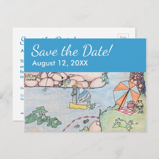 Frog Treehouse Save the Date Briefkaart, Aangepast Aankondigingskaart (Voorkant / Achterkant)