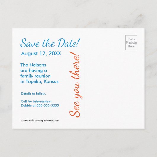 Frog Treehouse Save the Date Briefkaart, Aangepast Aankondigingskaart (Achterkant)