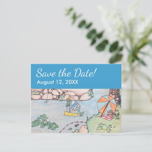 Frog Treehouse Save the Date Briefkaart, Aangepast Aankondigingskaart (Staand voorkant)