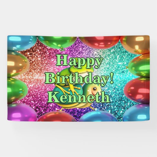 Frog Turtle Gepersonaliseerde karakter verjaardag Spandoek (Horizontaal)