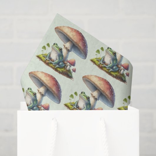 Frog Under a Mushroom Cute Nature Pattern Tissuepapier (Cadeauzakje)