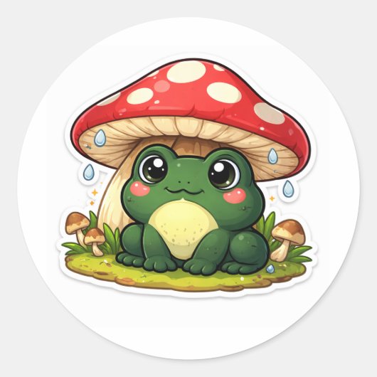 Frog Under An Oversized Mushroom Ronde Sticker (Voorkant)